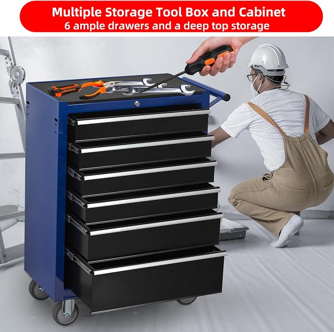 6-Drawer Rolling Tool Chest Cabinet, Large Capacity Metal Tool Box - Image 5