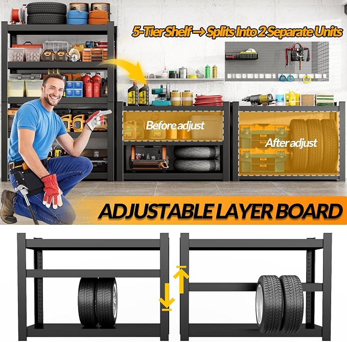 Metal Garage Storage Shelves Heavy Duty Shelving Unit 5 Tier Steel Adjustable - Image 4