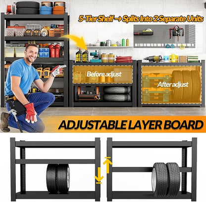 Metal Garage Storage Shelves Heavy Duty Shelving Unit 5 Tier Steel Adjustable - Image 4