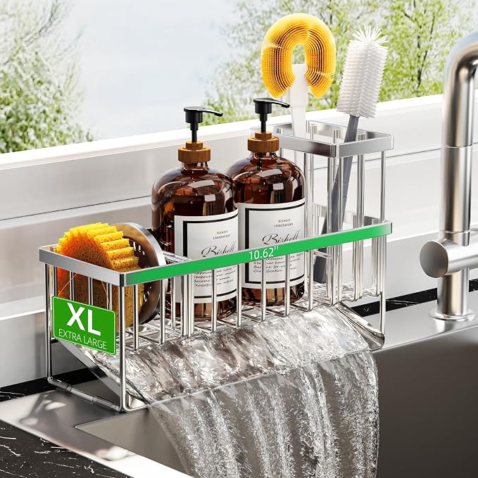 Cisily Extra Large Silver Kitchen Sink Caddy Organzier by CISILYHOMELIFE