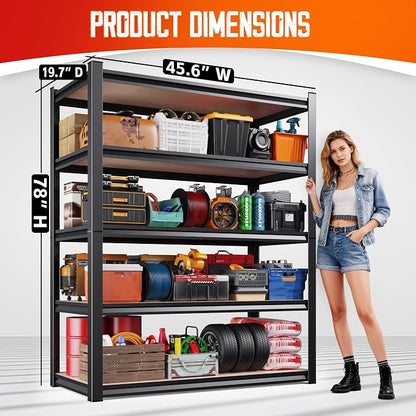 Set of 6 Garage Shelving-2050 lbs 5 Tier Storage Shelves, Adjustable Heavy Duty - Image 3