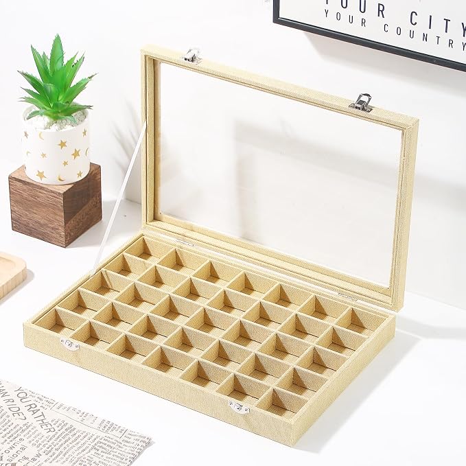 Coward Ring Earring Jewelry Organizer Box, 35 Grids Dustproof Display Holder - Image 5
