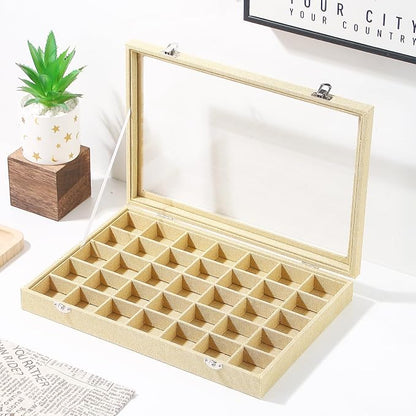 Coward Ring Earring Jewelry Organizer Box, 35 Grids Dustproof Display Holder - Image 5