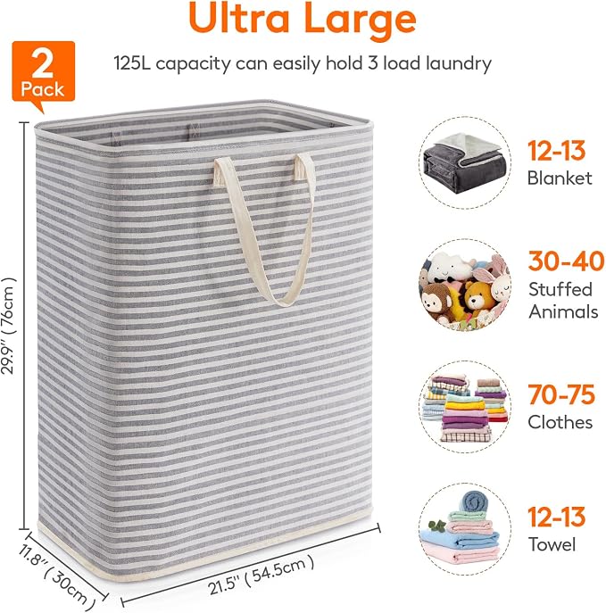 Lifewit 2 Pack Laundry Basket 125L Each, Collapsible Clothes Hamper - Image 3