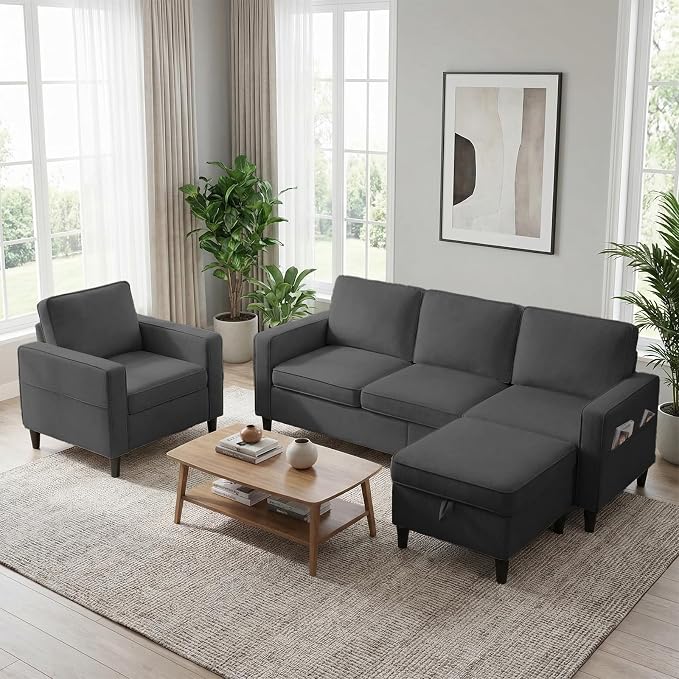 BALUS Linen L-Shaped Sectional Couches by BALUSFuritureHomeLife