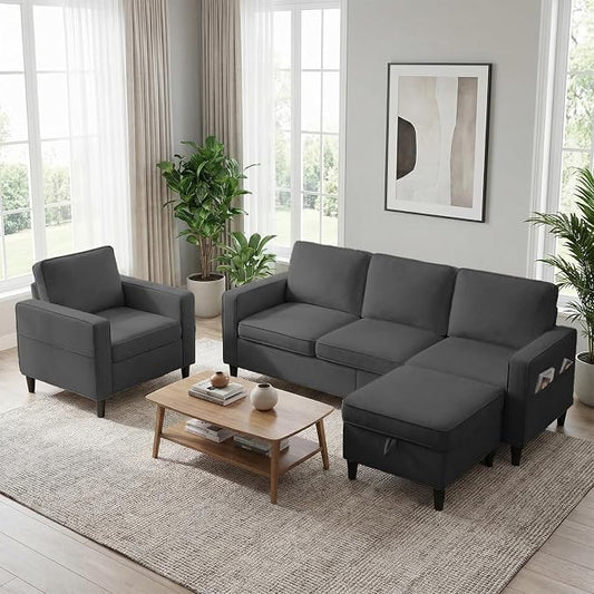 BALUS Linen L-Shaped Sectional Couches by BALUSFuritureHomeLife