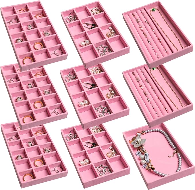 Frebeauty Jewelry Organizer Tray, Stackable Velvet Jewelry Trays, Drawer by Frebeauty