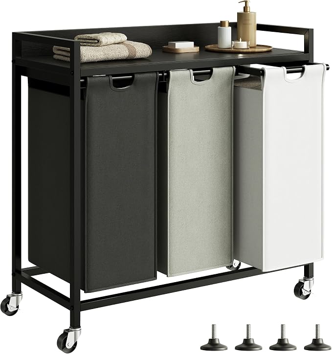 Laundry Hampers with Shelf, Laundry Basket 3 Section, Laundry Sorter with by Herture