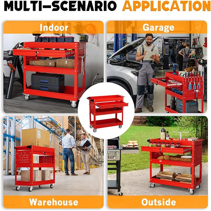 3 Tier Tool Cart on Wheels - Image 6