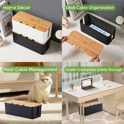 Cord Organizer Box Black 2 Pack, Wooden Cable Management Box - Image 7