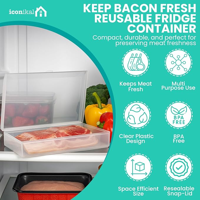 Iconikal Bacon Saver Deli Meat Storage Container 1-lb Capacity 11x6.5-Inch - Image 2