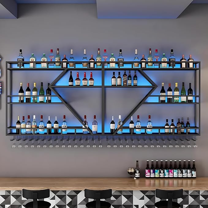 79in Wall Mounted Wine Rack, Large Metal Wine Bottle Holder, 3 Tier Modern by RAJYQODIS
