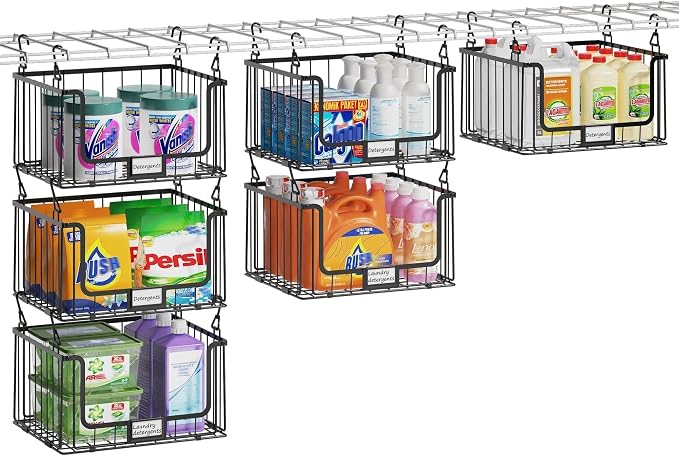 3-Pack Hanging Laundry Organizer, Stackable Wire Shelf Storage - Image 8