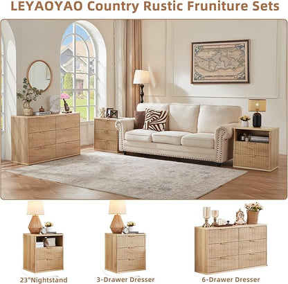 LEYAOYAO Fluted 6 Drawers Dresser, Curved Profile Design, Dresser TV Stand - Image 3