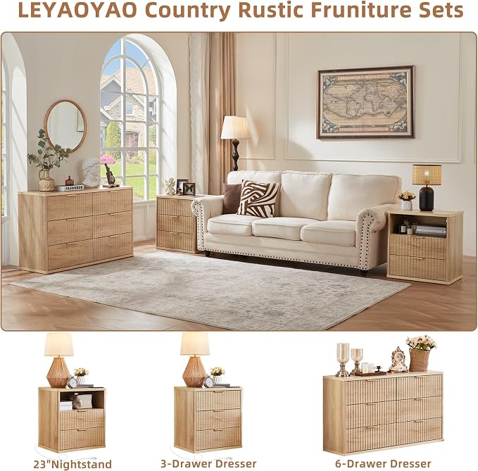 LEYAOYAO Fluted 6 Drawers Dresser Set of 2, Curved Profile Design, Dresser TV - Image 3