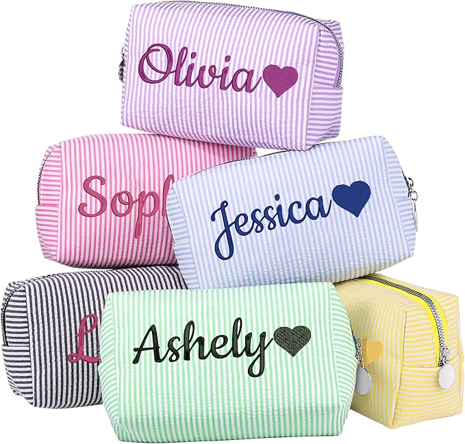 Personalized Seersucker Makeup Bag by Ajiangwu