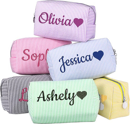 Personalized Seersucker Makeup Bag by Ajiangwu