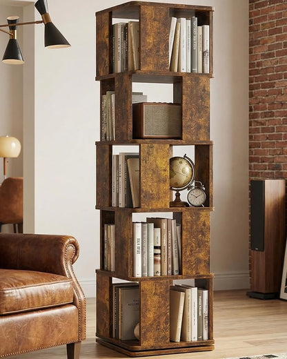 5-Tier Rotating Bookshelf Tower, 360° Square Spinning Book Shelf | Floor by Foxemart