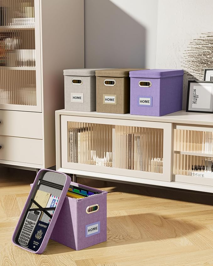 File Organizer with Lid, Hanging Filing Box with Mesh Pocket, Document Organizer - Image 7