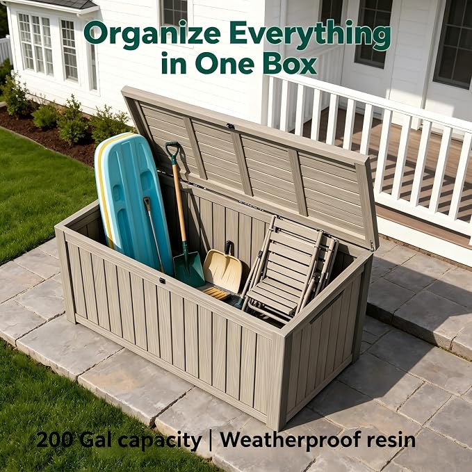 200 Gallon Waterproof Deck Box, Large Resin Outdoor Storage Box - Image 6