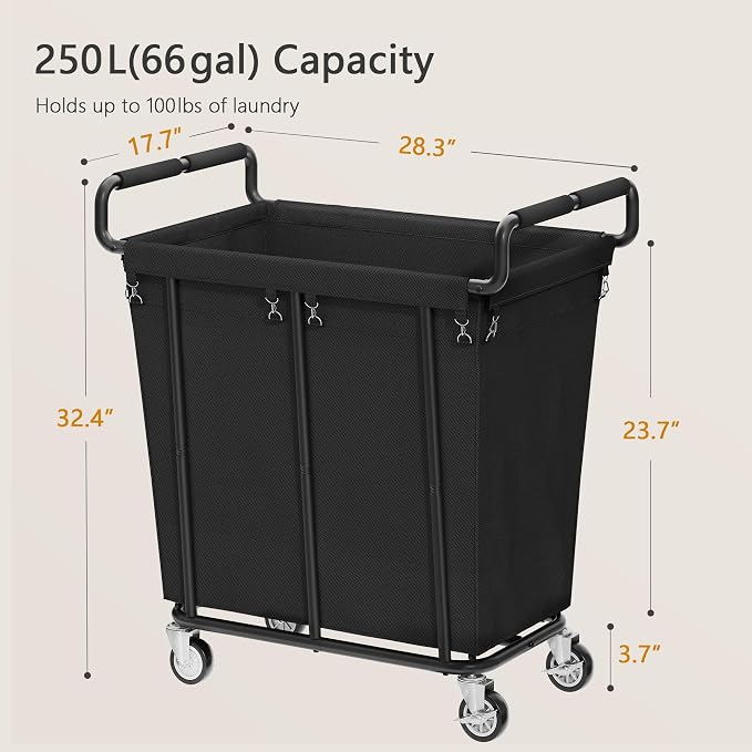Laundry Hamper with Wheels, 250L Rolling Medium Laundry Basket - Image 3