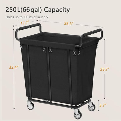 Laundry Hamper with Wheels, 250L Rolling Medium Laundry Basket - Image 3