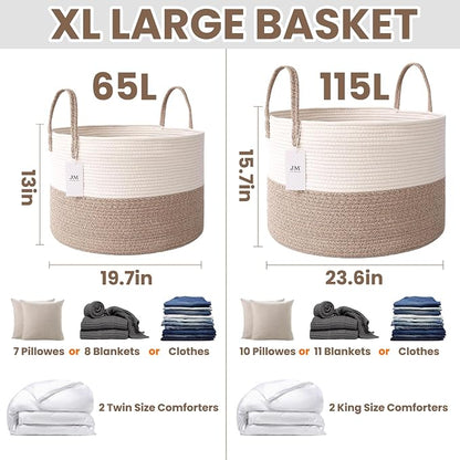 JMvicyroam 65L Extra Large Machine Washable Cotton Rope Blanket Basket | - Image 3
