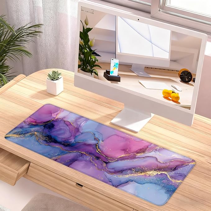 Purple Marble Ink Mouse Pad – Large Extended Desk Mat 31.5 x 11.8 in– Alcohol - Image 2