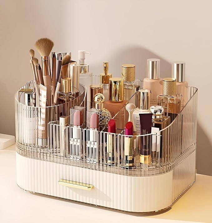 Makeup Organizer with Drawers and 360° Rotating Brush Holder, Large Capacity by Unknown