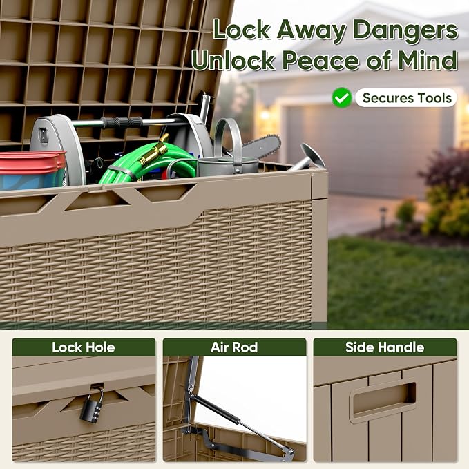 Flamaker Outdoor Storage Box 100 Gallon Waterproof Resin Deck Box Delivery Box - Image 2