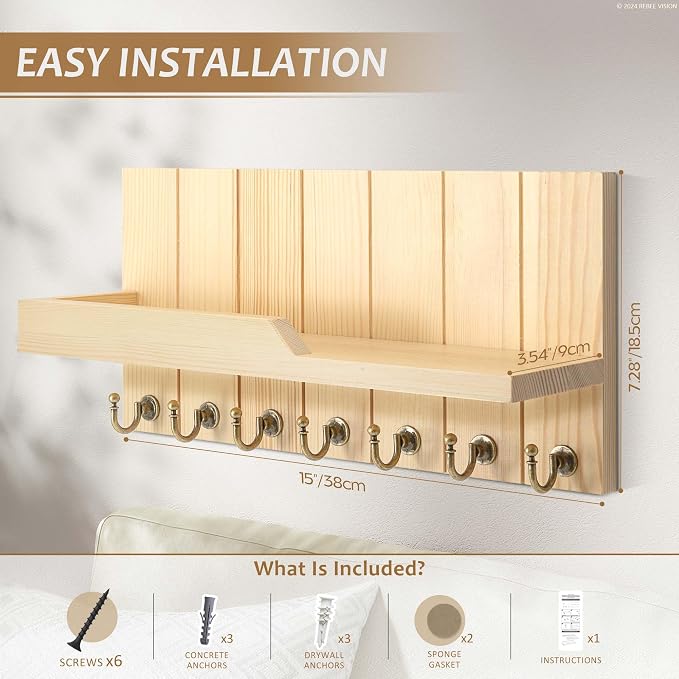 Rebee Vision Farmhouse Pine Key Holder Wall Mount - Image 2
