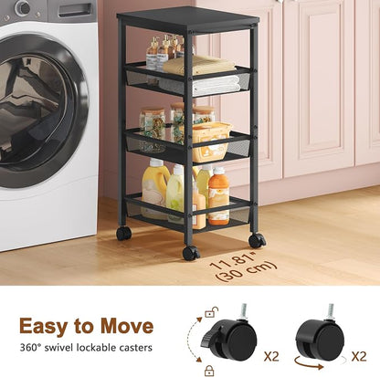 Hoctieon Rolling Storage Cart, 4-Tier Wide Panel Rolling Kitchen Storage Cart - Image 6