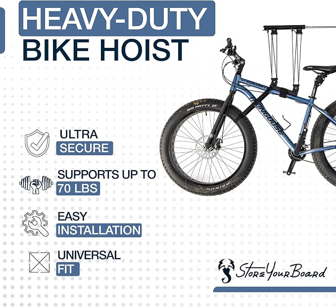 StoreYourBoard Bike Hoist, No-Slip Bicycle Ceiling Storage, Heavy-Duty Garage - Image 2