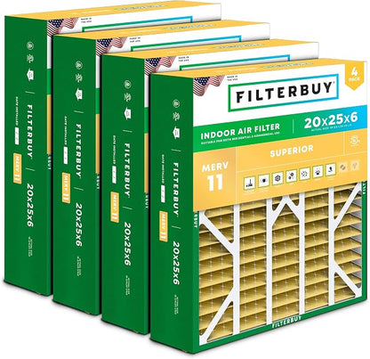 Filterbuy 20x25x6 Air Filter MERV 11 Superior Pet & Allergy Defense, Pleated by Filterbuy