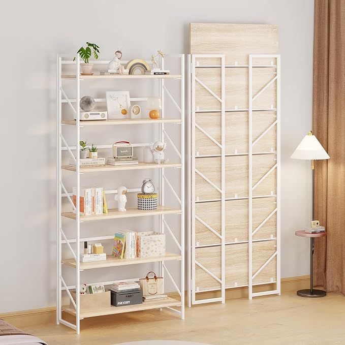 JSB 6 Tier No Assembly Folding Bookshelf, 30.7" Wide Foldable Storage Bookcase - Image 4