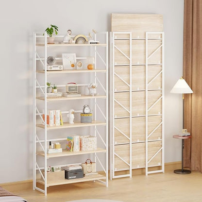 JSB 6 Tier No Assembly Folding Bookshelf, 30.7" Wide Foldable Storage Bookcase - Image 4