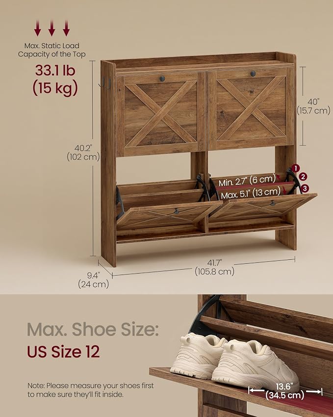 VASAGLE Shoe Storage Cabinet Organizer - Image 2