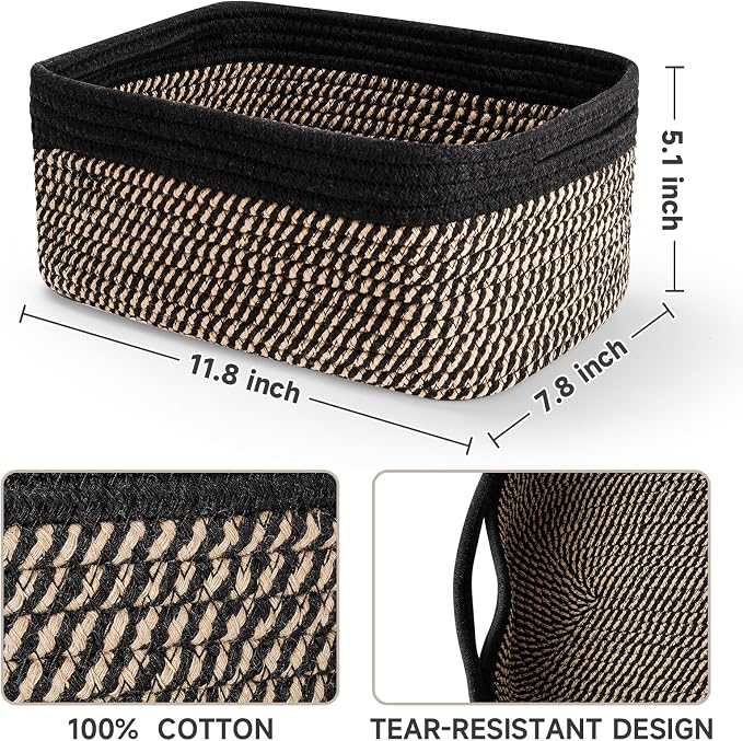 3-Pack Shelf Baskets for Organizing, Closet Organizer Bins, Small Woven Baskets - Image 2