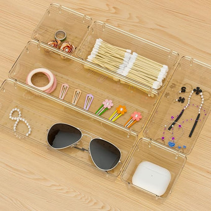 WOWBOX 6 Pack Clear Drawer Organizer Set, Acrylic Drawer Storage Trays - Image 6