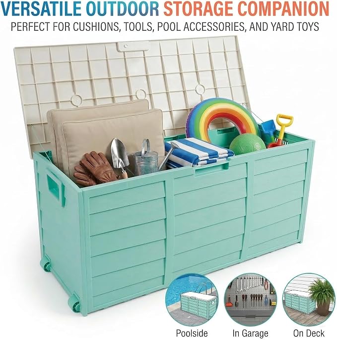 75 Gallon Outdoor Storage Deck Box, Weatherproof Resin Garden Storage Bin - Image 5