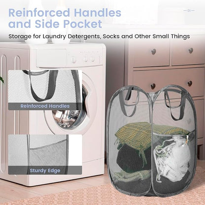 HOUSE AGAIN 2 Pcs Pop Up Laundry Hamper, Strong Mesh Laundry Baskets Collapsible - Image 5