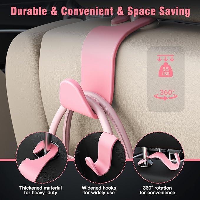 Amooca Universal Car Headrest Hooks, Car Organizer Hanger Storage Hooks - Image 4
