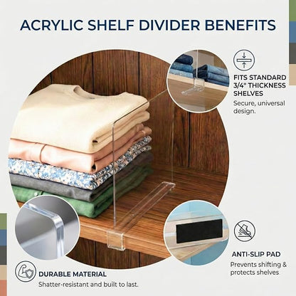 Acrylic Shelf Dividers, 8 Pack Clear Closet Shelf Organizer, Slide-On Vertical - Image 3