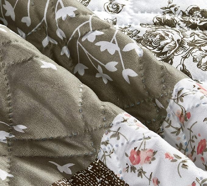 Brilliant Sunshine Rose and Toile Patchwork Couch Armrest 5 Pockets Organizer - Image 5