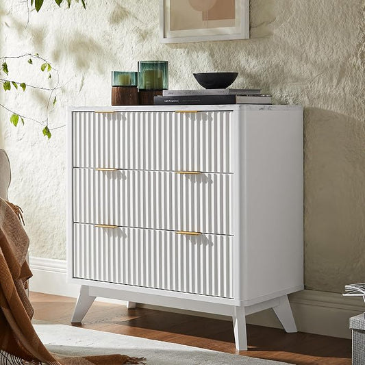 T4TREAM Fluted 3 Drawer Dresser, Curved Profile Design, Wood Drawer Organizer by T4TREAMFurniture