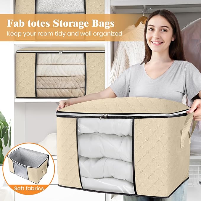 Fab totes 24 Gallons Clothes Storage, Foldable Thick Fabric Blanket Storage Bags - Image 5