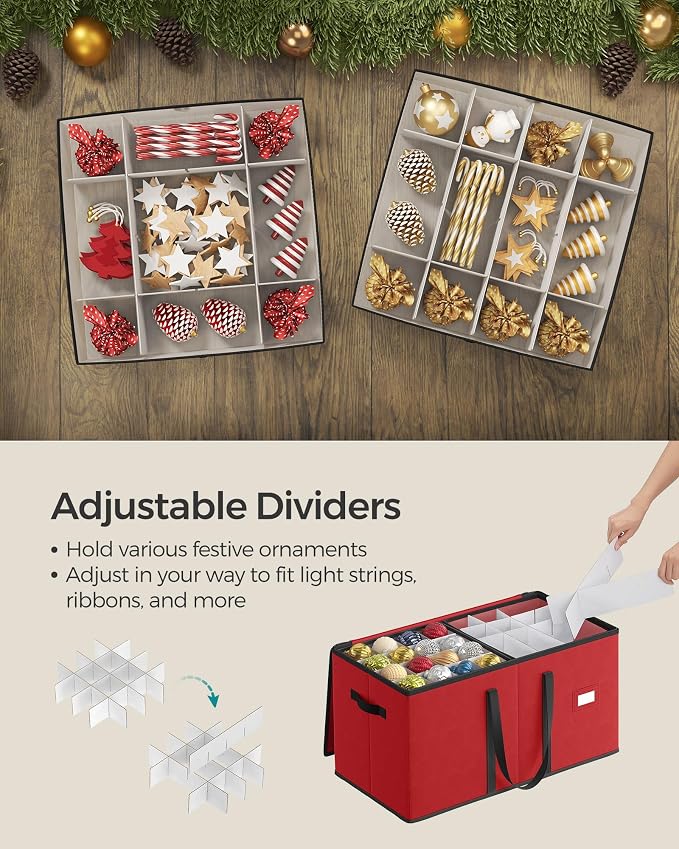 SONGMICS Christmas Ornament Storage Box, Dual Zippers, Stackable Christmas - Image 5
