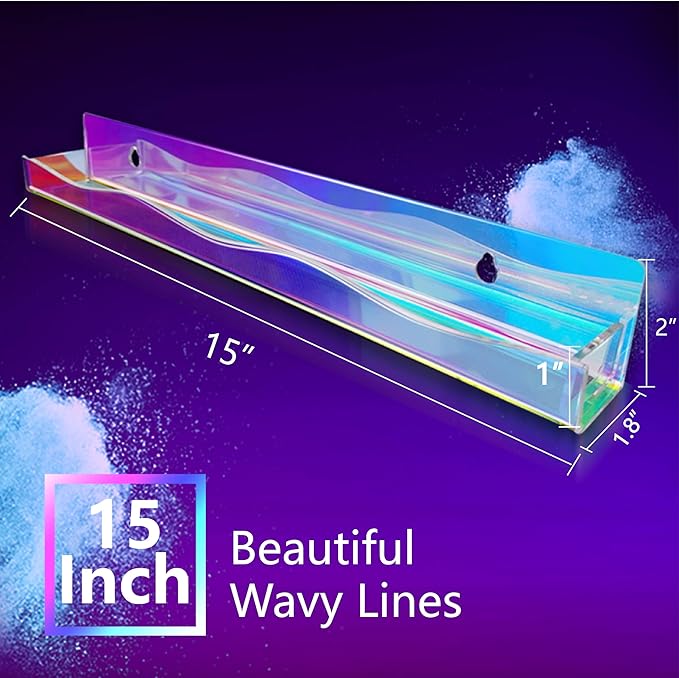 YMVV 15" Nail Polish Rack Wall Mounted Shelf, 6 Pack Clear Rainbow Iridescent - Image 3