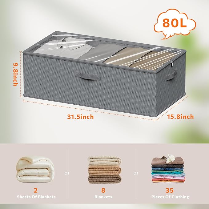 10 Inch 2 Pack Under Bed Storage Containers, 10 Inch Tall Underbed Clothes - Image 3