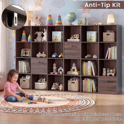 24 Cube Storage Rack, Walnut Wood Bookshelf - Image 7